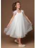 Ivory Adorable Tulle Feather Flower Girl Dress